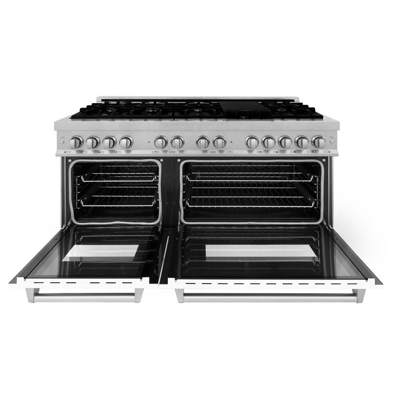 ZLINE 60" Legacy Dual Fuel Range, Satin Stainless Steel and White Matte