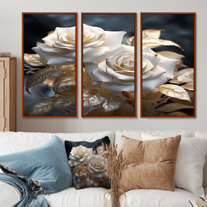 «Maness - Roses», ensemble de reproduction d'art mural, Cadre flottant brun, H 32 po x l 48 po x P 1 po