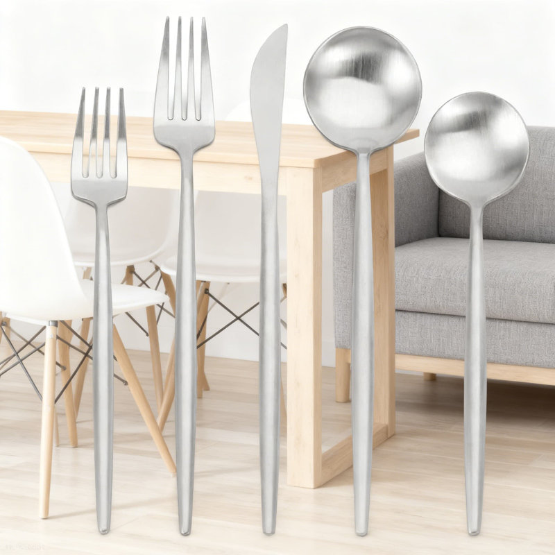 Ensemble de couverts 20 pièces en acier inoxydable, ensemble de couverts à finition mate pour 4, ustensiles de cuisine durables et lavables au lave-vaisselle