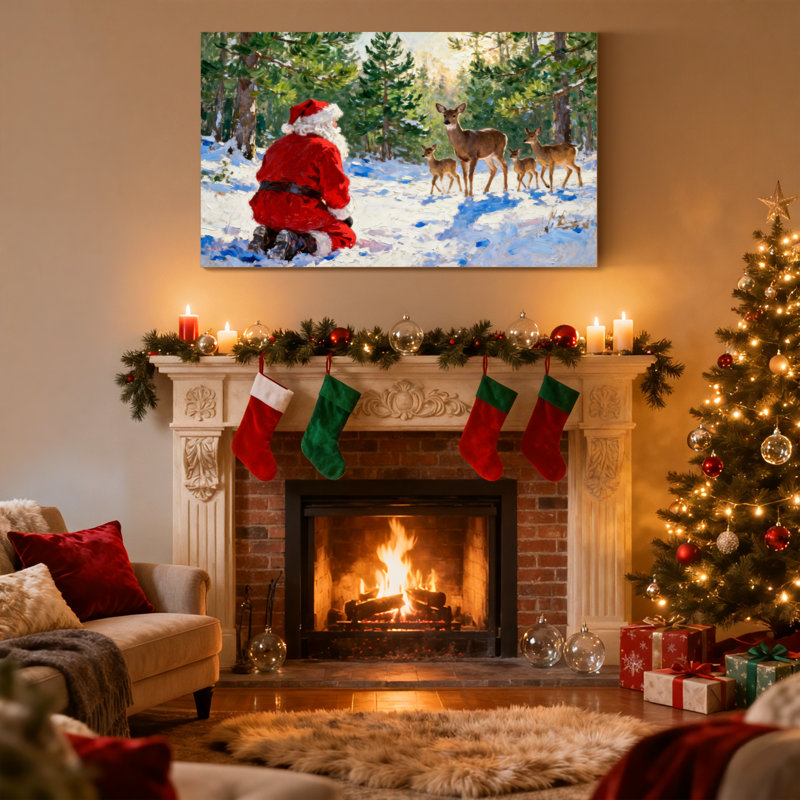 «Christmas Santa Obses Deer In Winter Forest», ensemble de 3 impressions sur toile, H 24 po x l 36 po