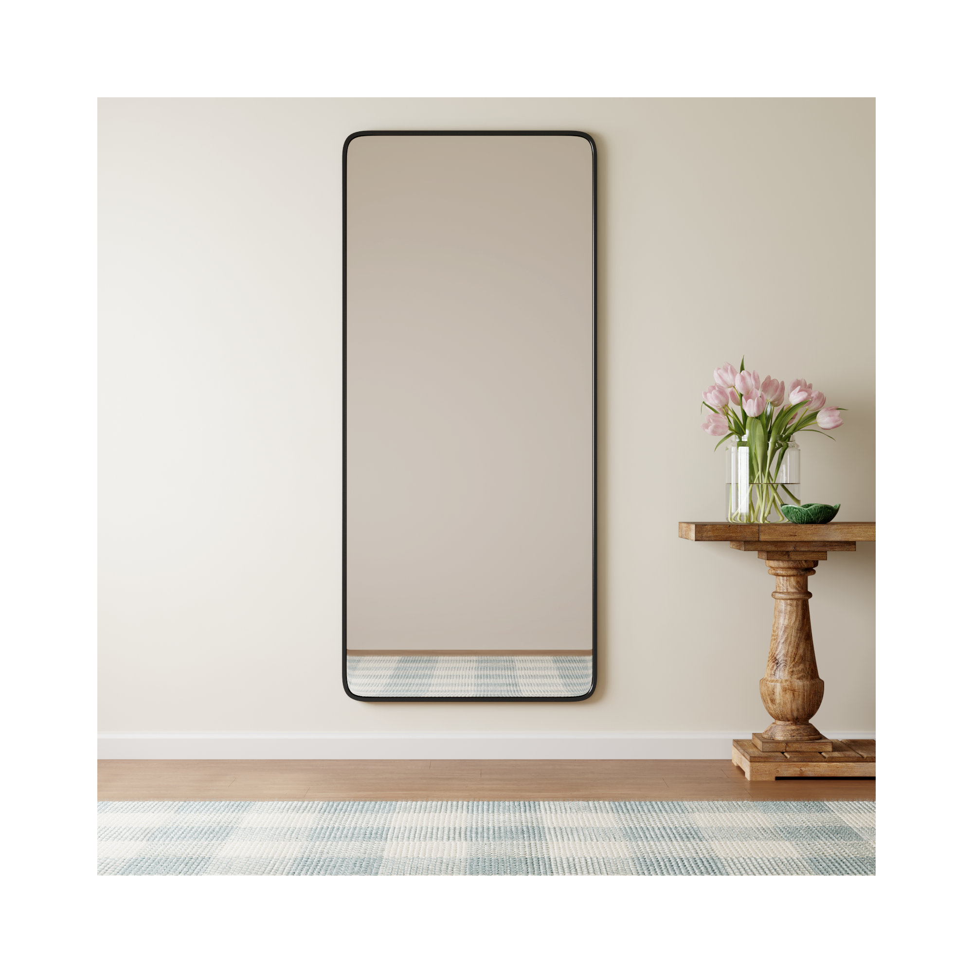 Sabine Metal Rounded Rectangle Wall Mirror, 72" x 32", Black