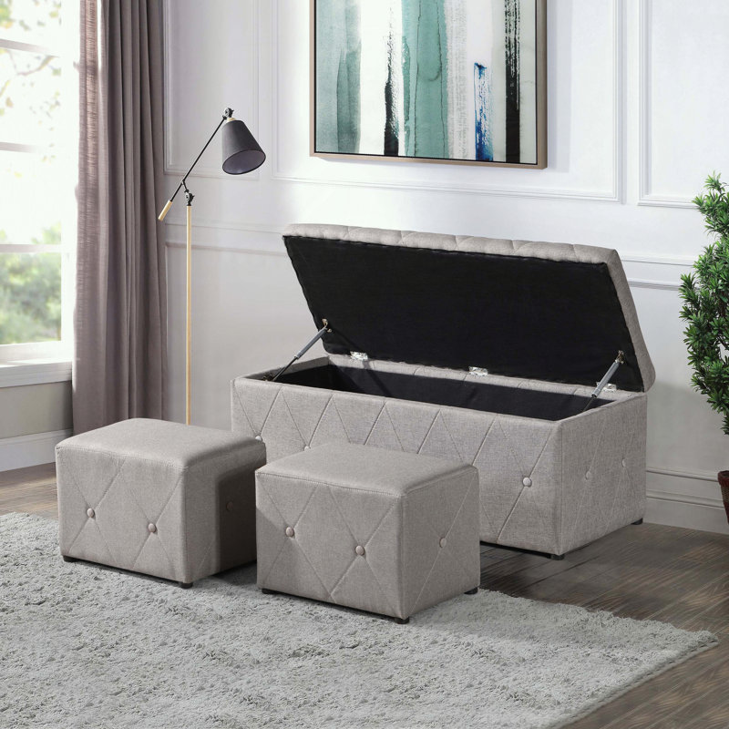 Ensemble de repose-pieds en lin 3 pièces, 1 banc rectangulaire et 2 petits tabourets