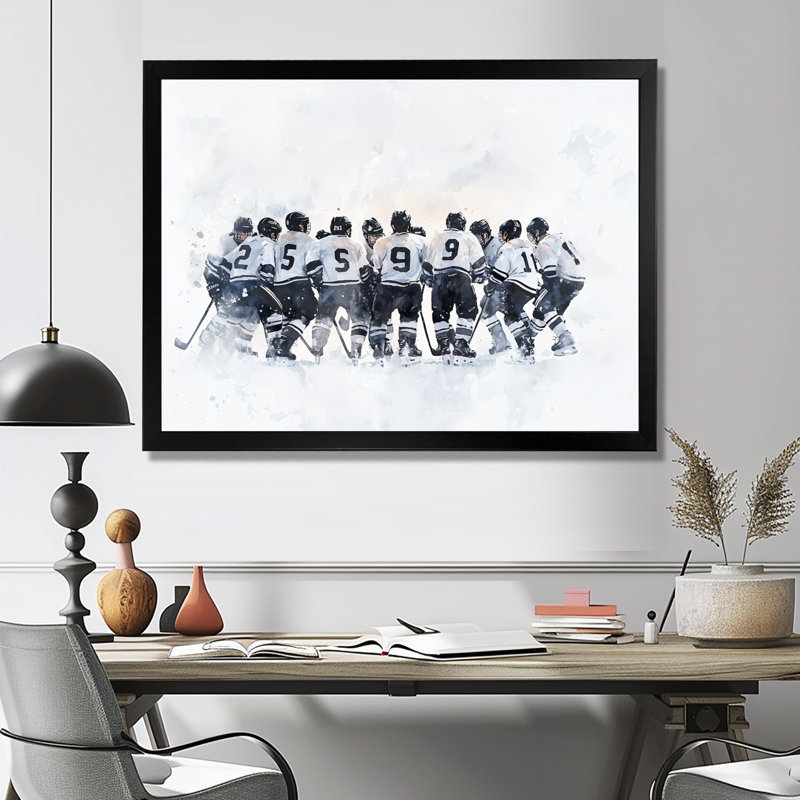 Équipe de hockey avant un match I - Art de hockey sur toile, H 12 po x l 20 po, Noir