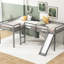 Lit mezzanine simple en L gris avec glissade-130040722