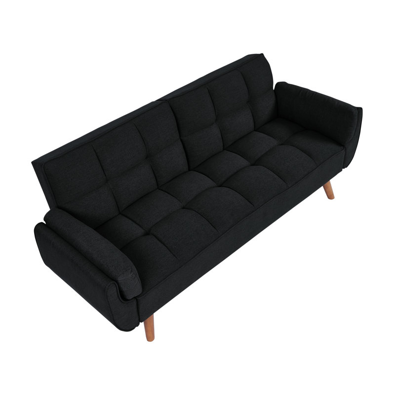Canapé futon 75,4 "convertible en lin moderne, canapé-lit confortable, Noir, noir, noir, noir