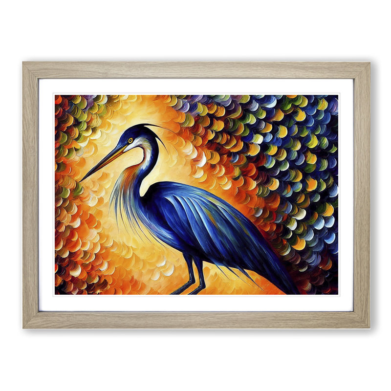Heron Bird Abstract Vol.4 - Single Picture Frame Painting, 46cm H x 64cm W x 2cm D, Oak