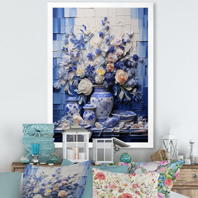 Art mural bleu et blanc Boho Flower Pottery III - Boho Pottery