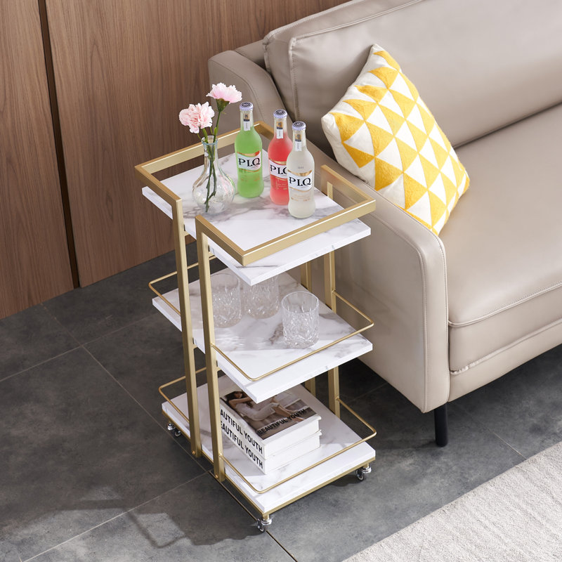 White and Gold Metal Frame 3-Tier Rolling Utility Cart
