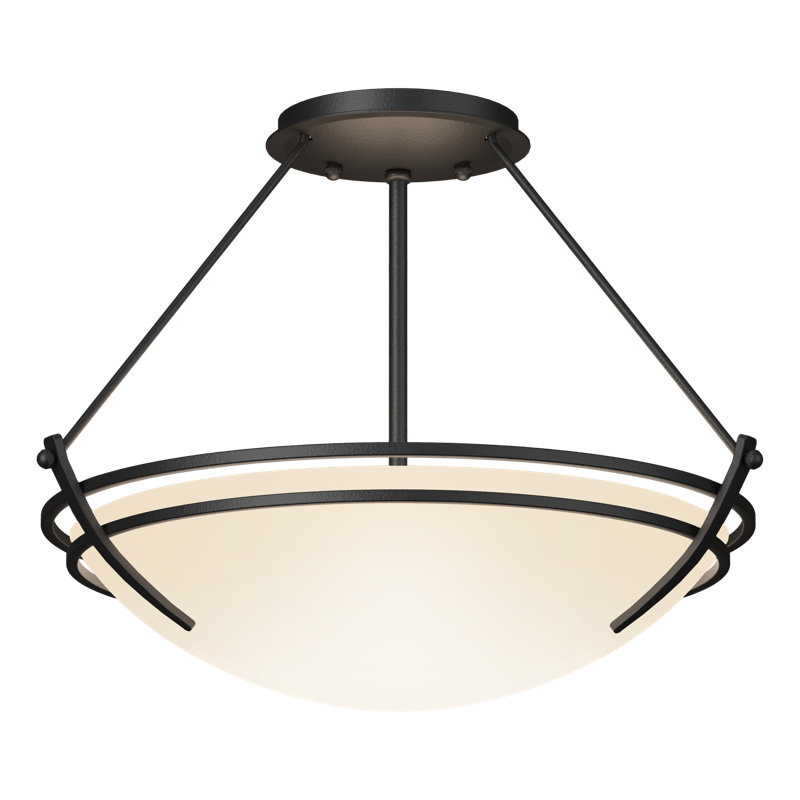 Tryne Semi Flush Mount, Black, Opal, 12.5" H x 16.4" W x 16.4" D