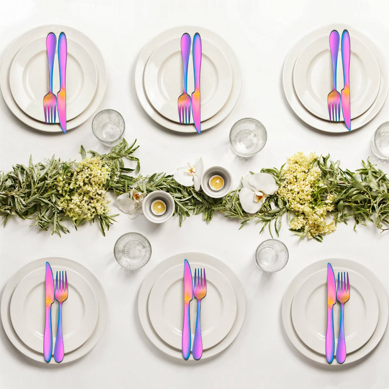 Brayden Studio Ashika 30 Piece Stainless Steel Cutlery Set , Service for 6, Satin Black/Rainbow