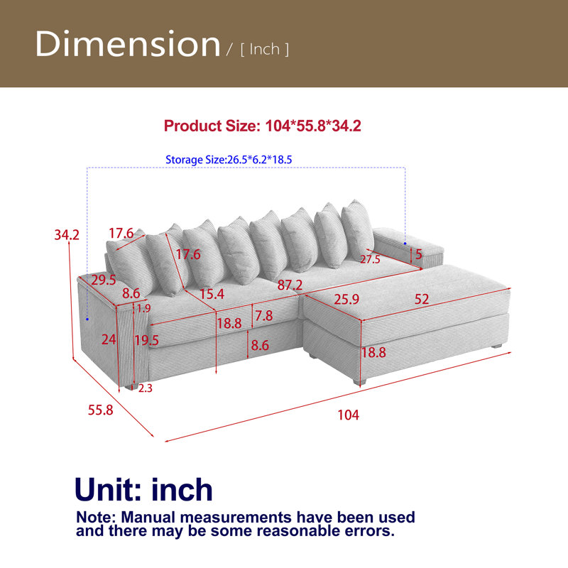 Canapé en L surdimensionné avec méridienne Luxe, Beige Conduroy