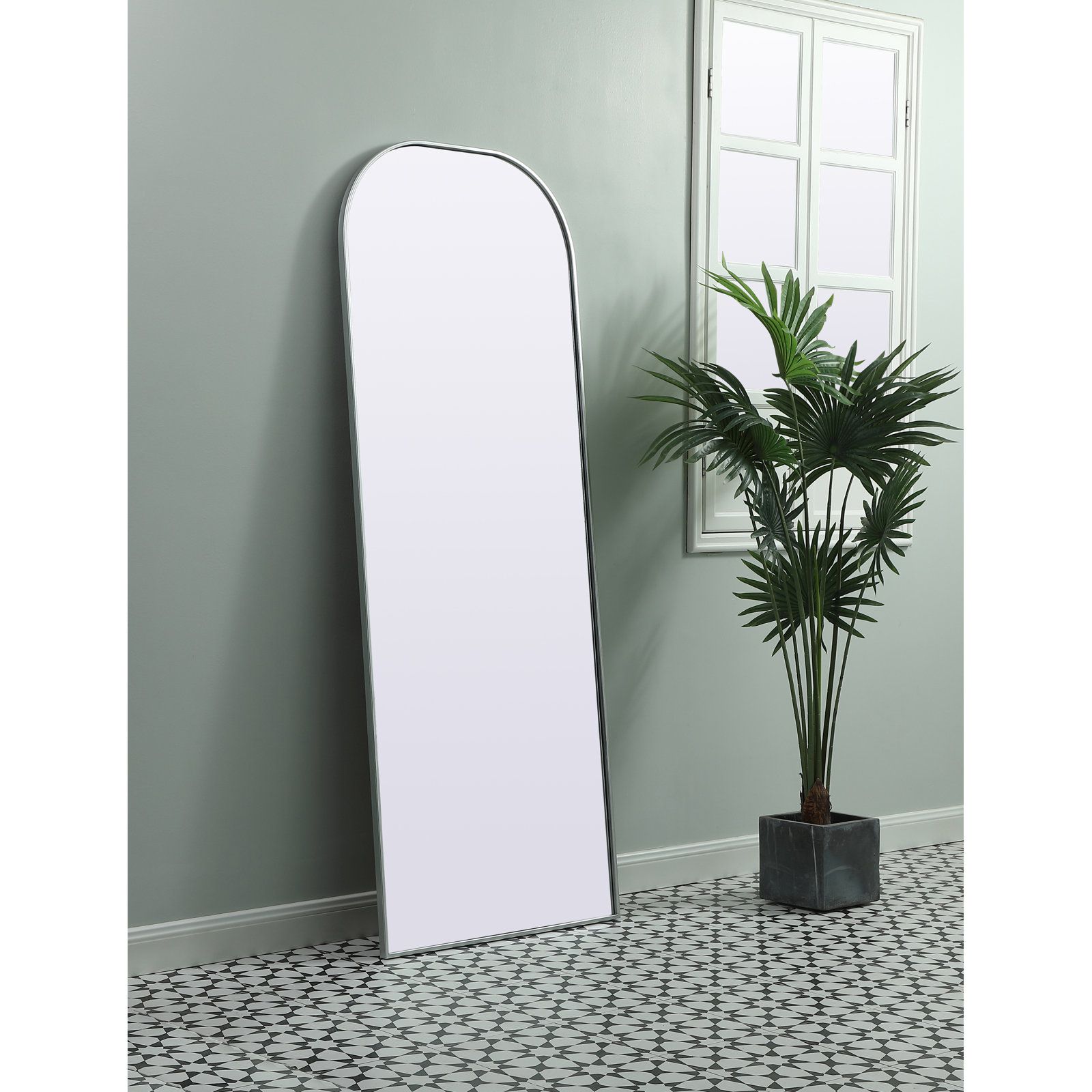 Sabine Metal Wide Arch Wall Mirror, 74" x 28", Silver