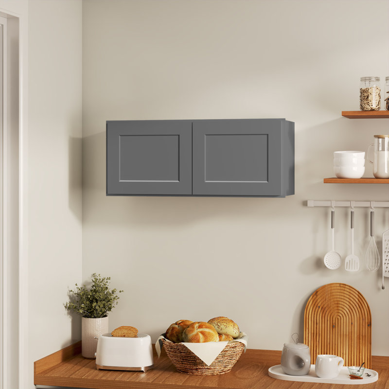 Meuble mural standard HOMEIBRO Cozy Design, 30 cm (L) x 12 cm (P) x 12 cm (H), en contreplaqué gris Shaker, prêt à assembler