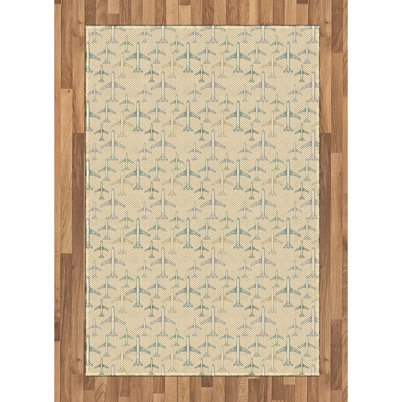 Airplane Vintage Airplane High Density Long Fiber Poly Threads Decorative Area Rug Carpet, Rectangle 4' x 5'8"
