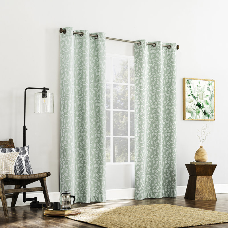 Satti Embroidered Leaf 100% Blackout Grommet Curtain Panel, Sage Green, 40" W x 84" L