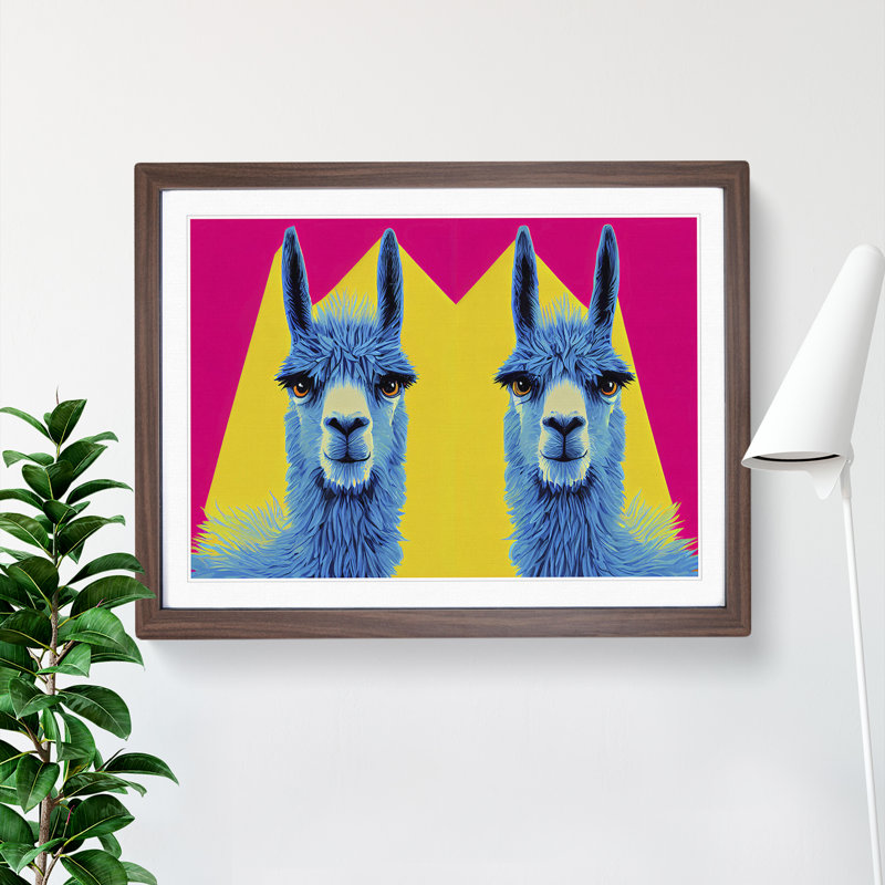 Colourful Llamas Vol.2 - Print, Walnut Framed, 25cm H x 34cm W x 2cm D