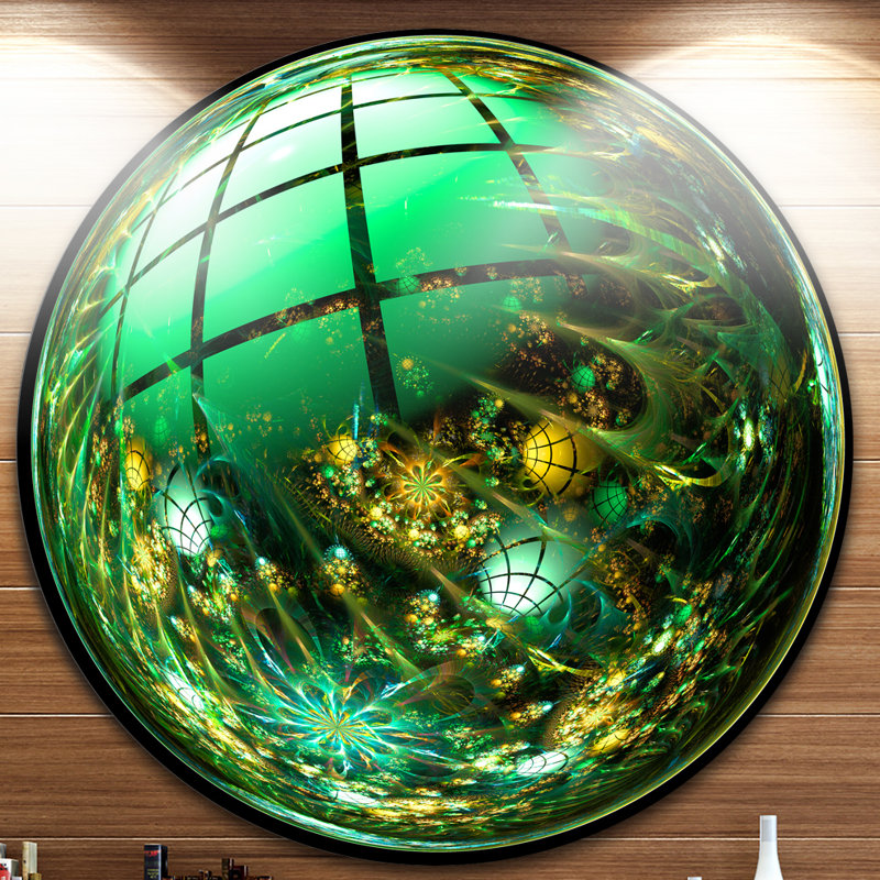« brillante green fractal sphere », impression sur métal, H 38 po x l 38 po x P 1 po