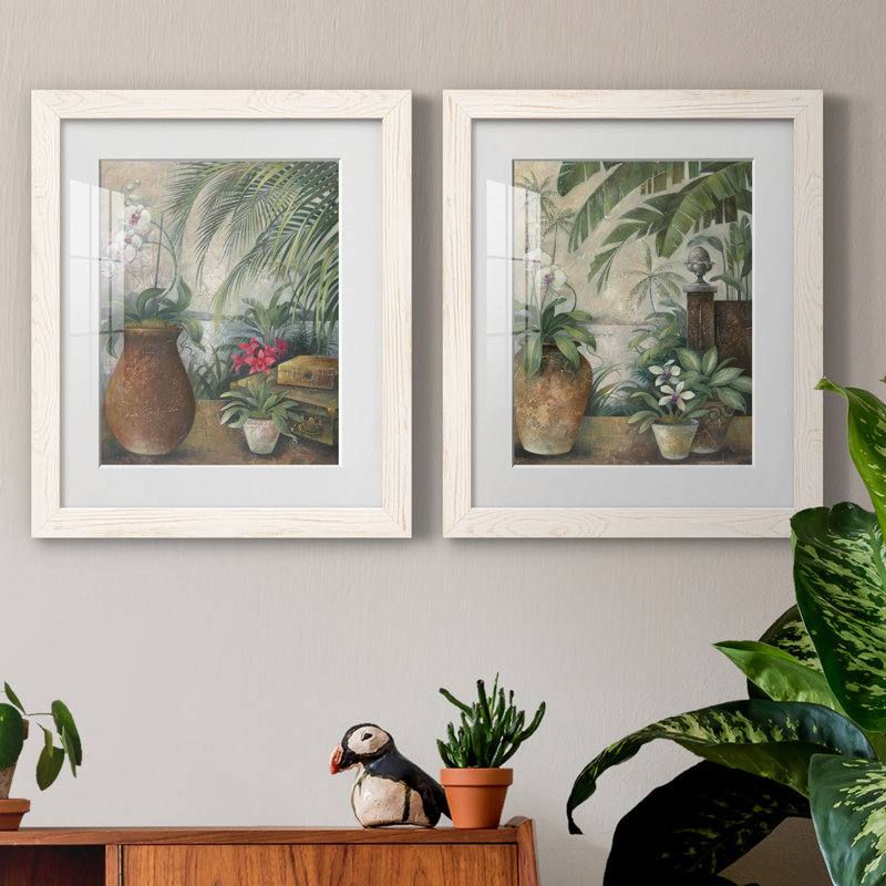Orchidées au paradis I - ensemble de 2 reproductions d'art graphique, Papier encadré blanc, H 20 po x l 17 po x P 1 po, Blanc