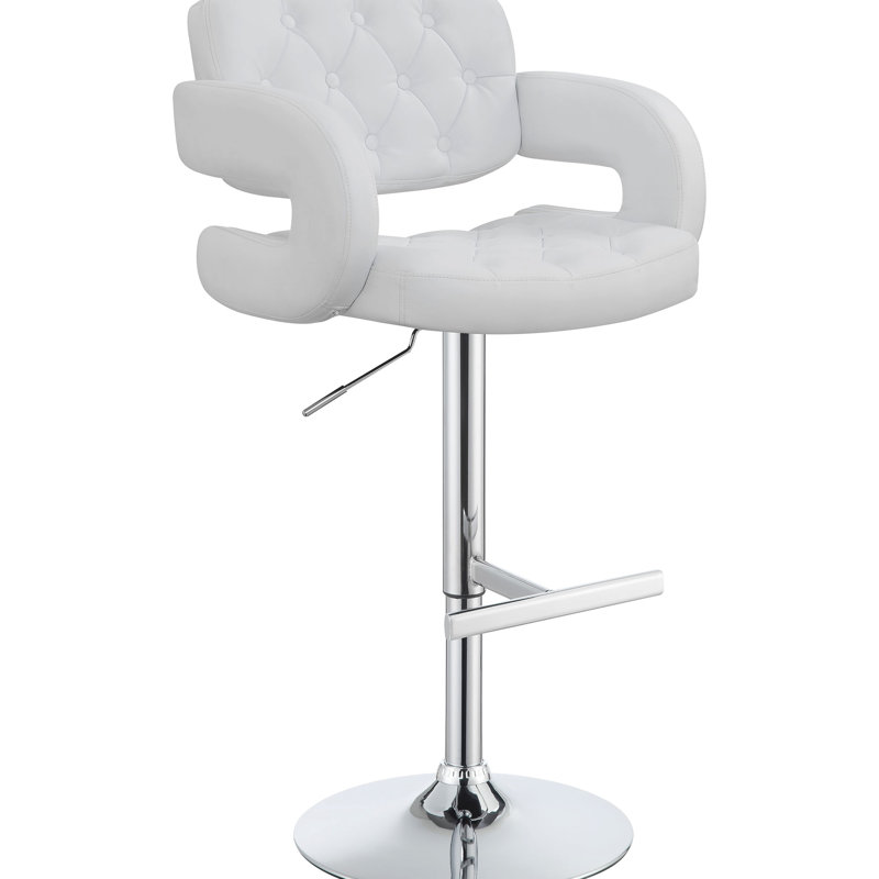 Tabouret de bar réglable à finition blanche, rembourré pour une assise lisse, base piédestal, salle à manger à dossier ouvert