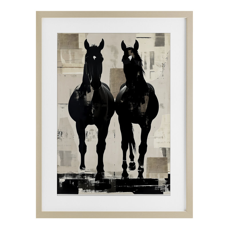«Equinity Horse pair», reproduction sous verre encadrée, conception par Annabelle Hall, H 20 po x l 14 po