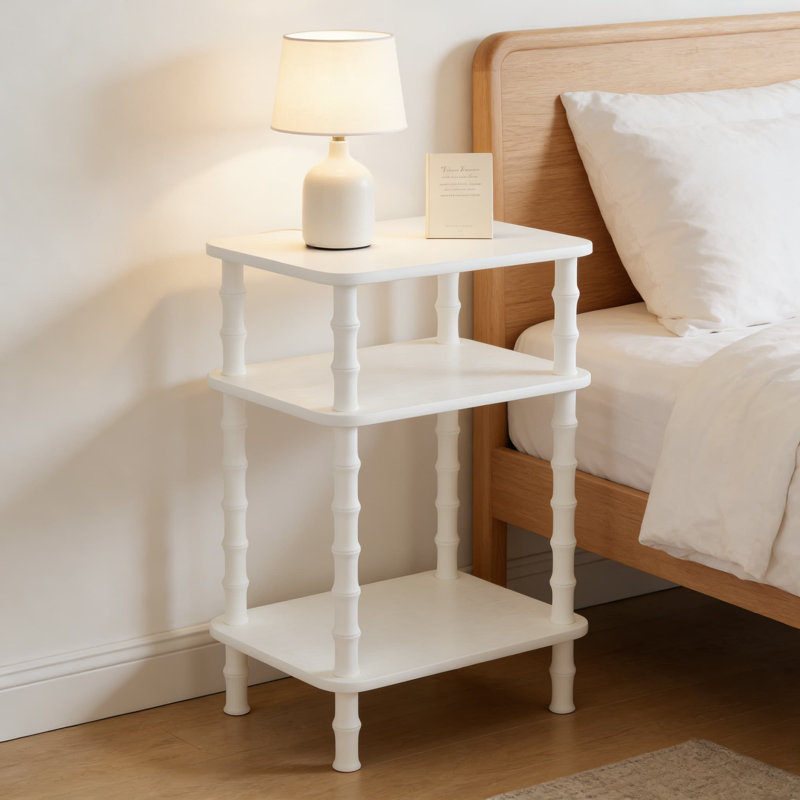 Table d'appoint à 3 niveaux avec rangement, petite table de bout pour le salon, la chambre à coucher et le bureau, conception minimaliste moderne avec structure stable, assemblage facile sans outil