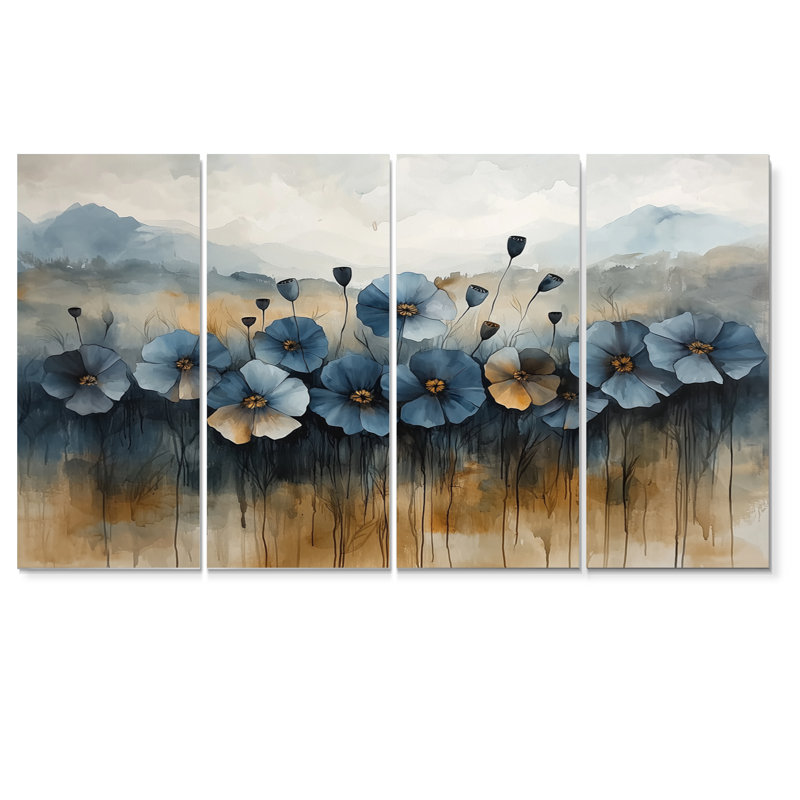 Inglés - - Coquelicots - - Art mural traditionnel traditionnel, 4, H 28 po x l 48 po