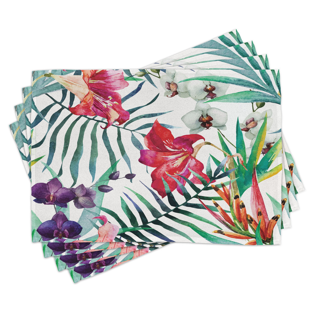 Platzdeckchen 4er Set, Tropische Orchideen, Multicolor