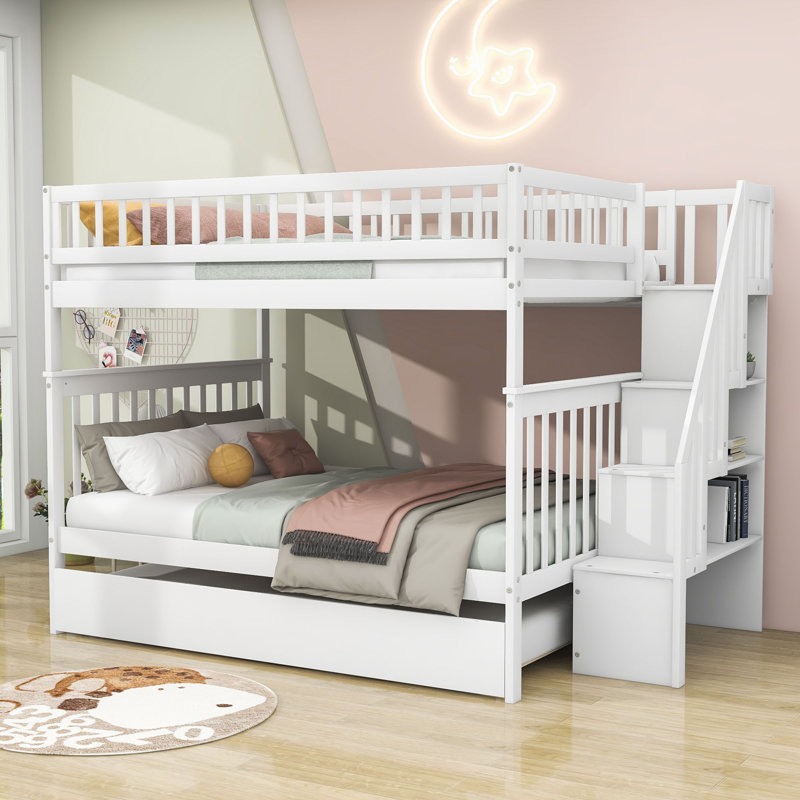 Igon Kids Full Over Full Bunk Bed with Trundle, White