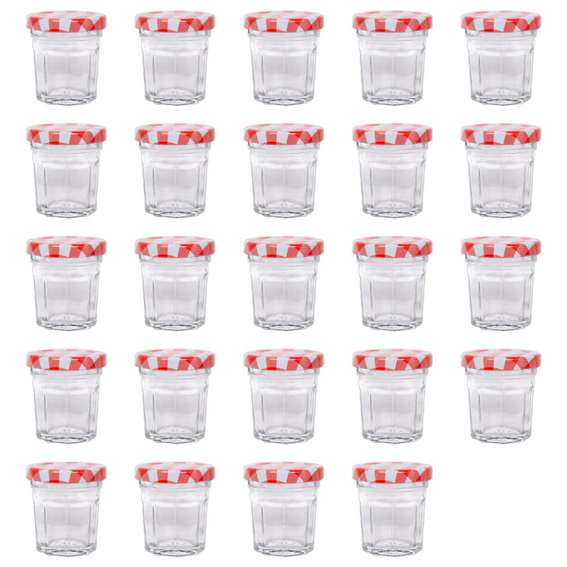 Glass Jar - Set of 24, 30ml, Red Gingham