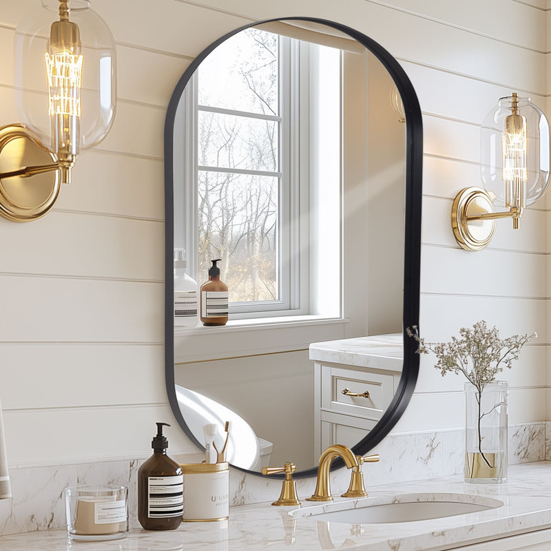 Oval Mirror, Black, 90cm H x 60cm W