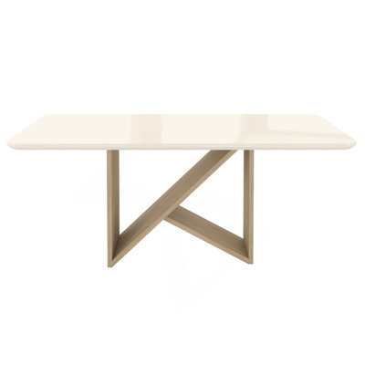 Table de salle à manger 6 places de style italien avec plateau en verre peint et base en bois élégant, naturel et chêne