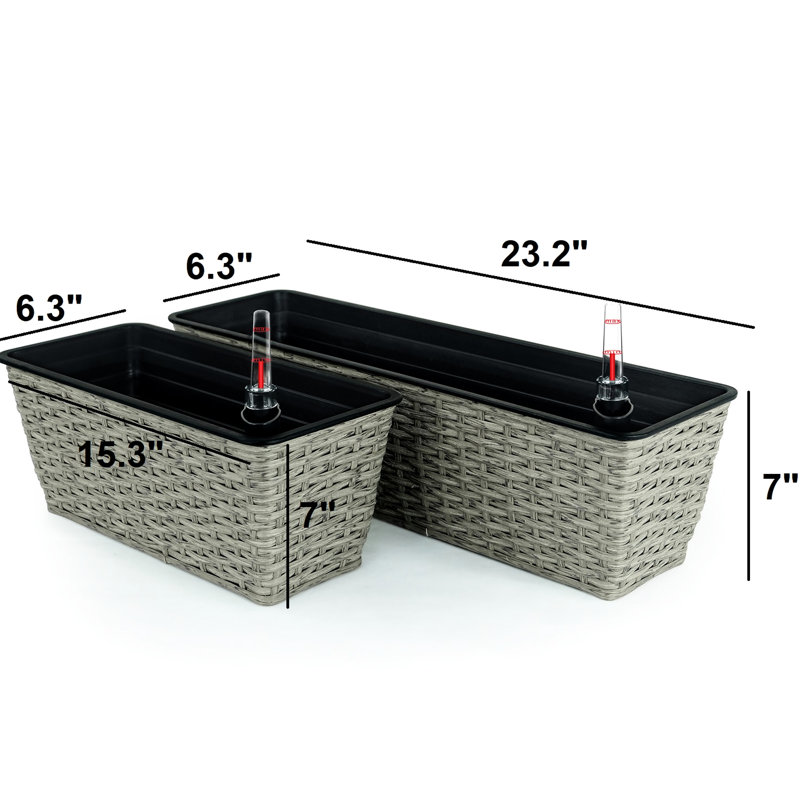 2 Self-Watering Planters - Gray Rectangular For All Weather Handmade, Lightweight, Easy To Assemble Hand Woven Succulent Pots Everywhere , Stylish, And Enjoy Greenery In Your Life