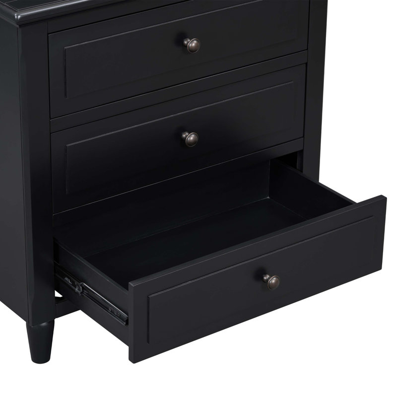 Armoire de rangement en bois à 3 tiroirs avec table de chevet, Noir