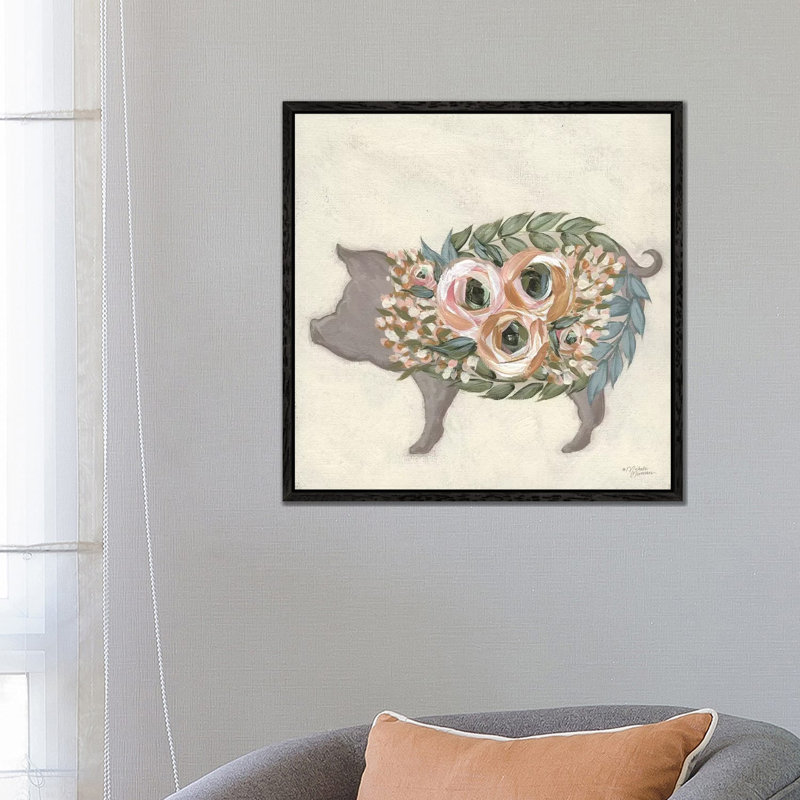 Alice The Pig by Michele Norman - Print on Canvas, 66.04cm H x 66.04cm W x 3.81cm D, Black Floater Framed