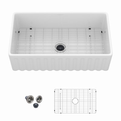 Évier de cuisine, évier à cuve simple en céramique réversible à tablier frontal pour cuisine