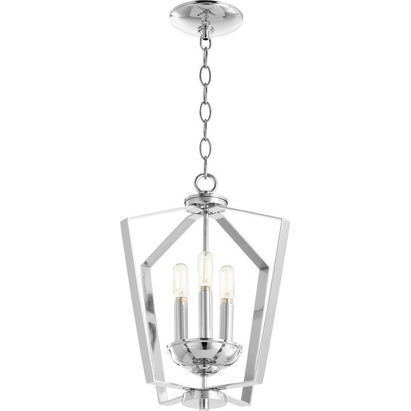 Luminaire suspendu géométrique 3 lumières lanterne Derrico, Chrome