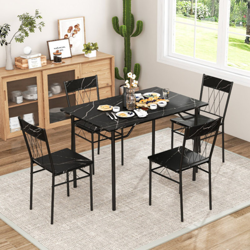 Ensemble de table de salle à manger 5 pièces pour 4 personnes avec table de cuisine et 4 chaises, Noir
