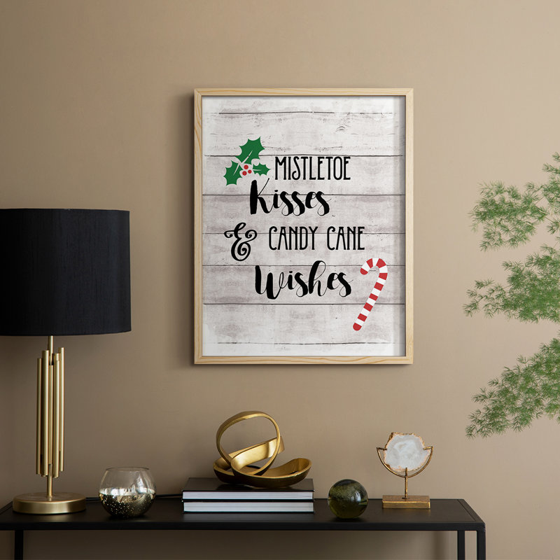 «Mistletoe and Candy Cane», reproduction encadrée - bois massif, Naturel, H 30 po x l 24 po