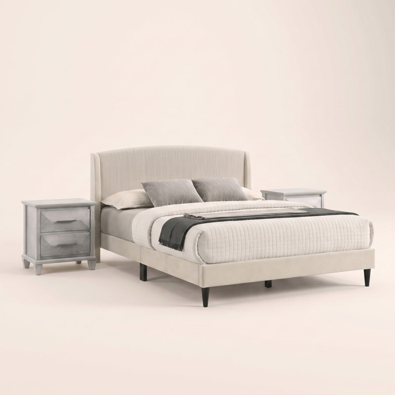 Ensemble de chambre à coucher 3 pièces Clarence, 3 Pcs: Bed, 2 Nightstands, Lit double