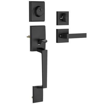 Ensemble de poignée de porte avant et pêne dormant à cylindre simple, ensemble de serrure de porte extérieure réversible noir mat, réglable pour les portes à droite / gauche