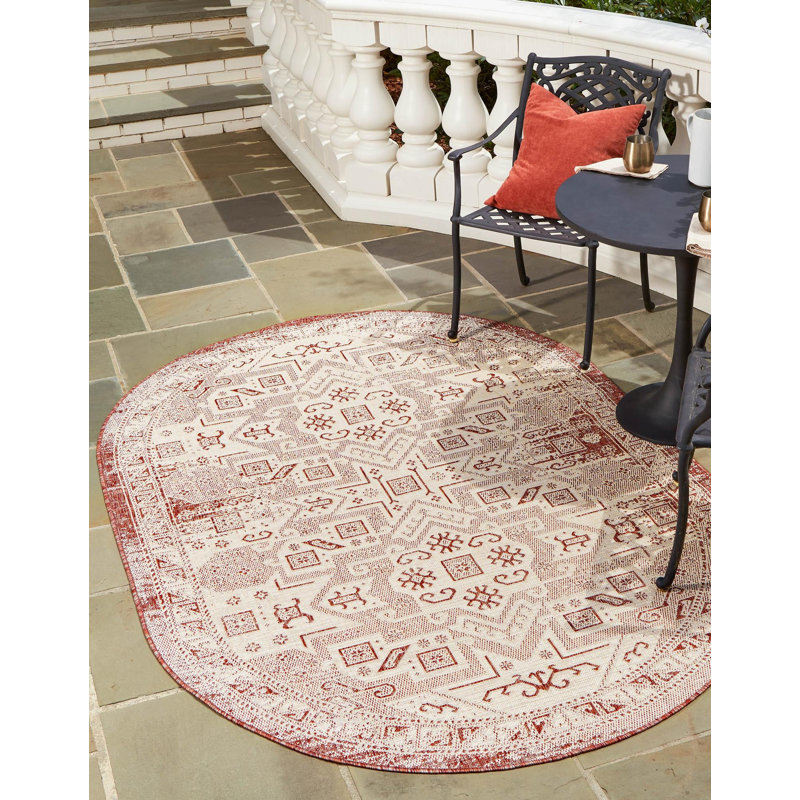 Outdoor Chand Area Rug Brick Color, Oval 5'3" x 7'10"