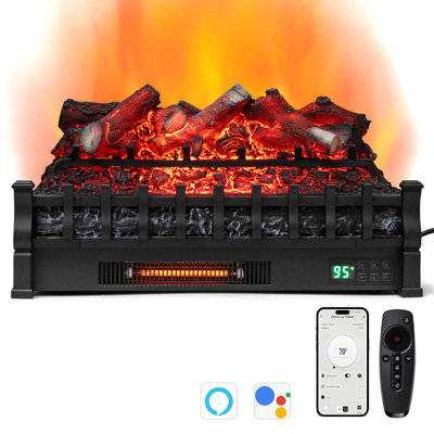 26” WiFi Infrared Quartz Electric Fireplace Insert Logs Heater with Lemonwood Logs