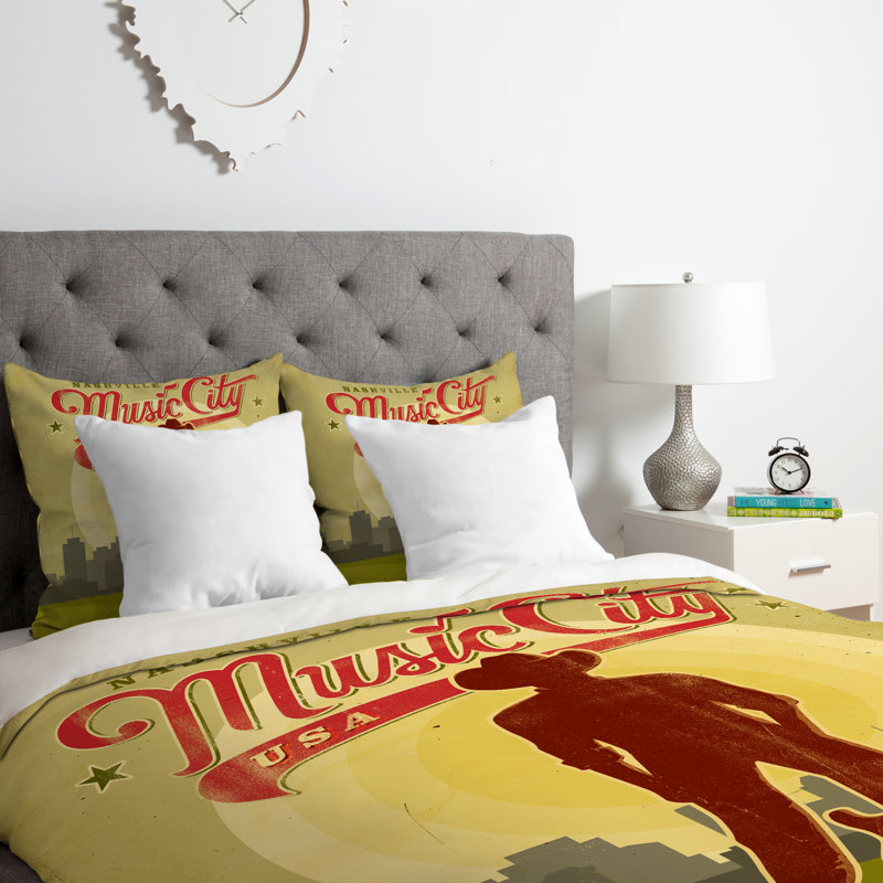 Ensemble de housse de couette Music City, Housse de couette pour grand lit et 2 taies décor