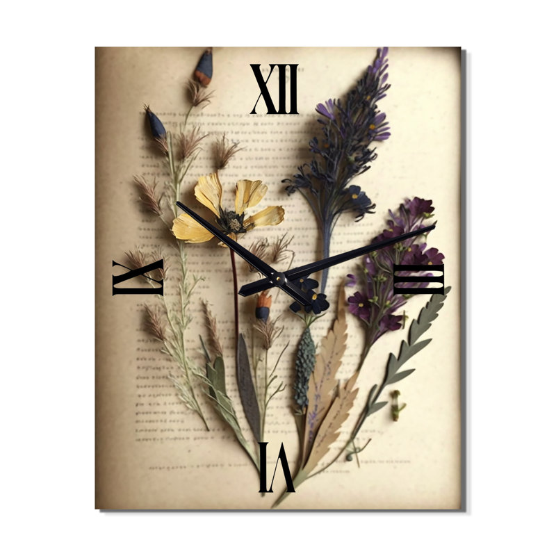 Horloge murale rétro «Dried Vintage Wildflowers II», H 40 po x l 30 po x P 1 po