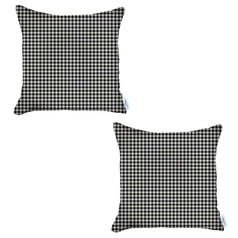 Black Houndstooth Jacquard 18" Square Pillow Covers Set of 2