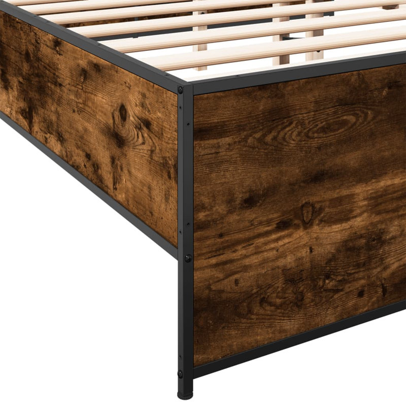 Vidaxl Bed Frame Engineered Wood And Metal, Smoked Oak, Super King (6')