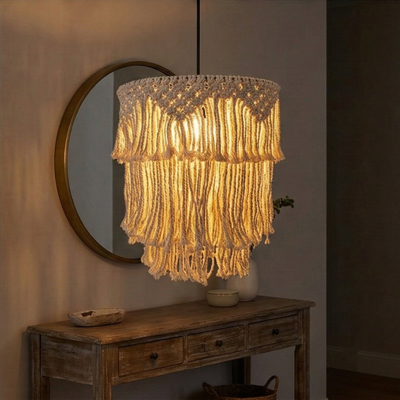 Boho-Chic Tiered Macrame 1-Light Chandelier