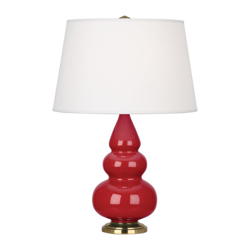 Small Triple Gourd Ceramic Table Lamp, Ruby Red/Antique Brass, Antique Brass
