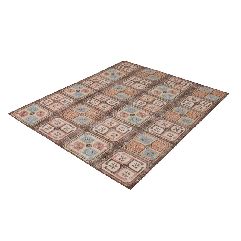 Distressed Homage Hand Knotted Wool Geometric Area Rug, Rectangle 5' x 8'