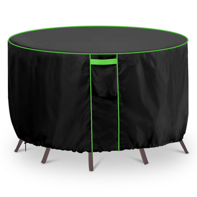 Patio Round Table Cover, Waterproof Anti-UV Durable Patio Dining Set Cover, Patio Furniture Cover, Black